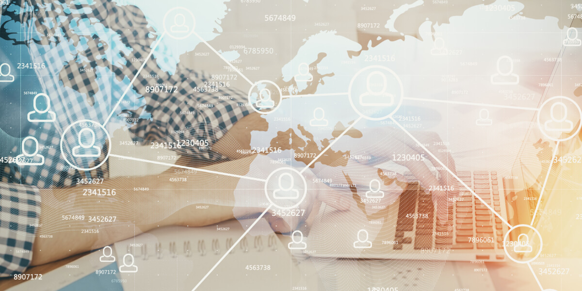 People connected across a world map